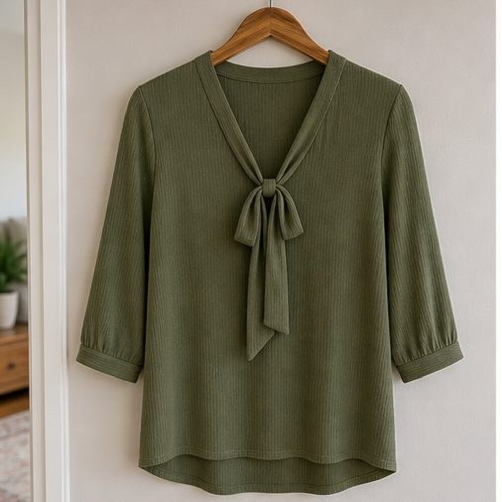 Olive Tie Neck Blouse